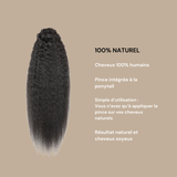 Queue de cheval Ponytail Brun Foncé à Pince Naturel Remy Hair Kinky Straight Brun Foncé 1B