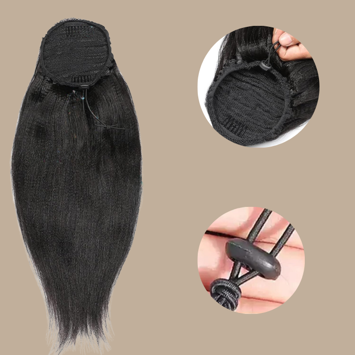 Queue de cheval Ponytail Brun Foncé A Cordon Remy Hair Yaki Straight Brun Foncé 1B