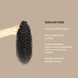 Queue de cheval Ponytail Brun Foncé à Pince Naturel Remy Hair Kinky Curly Brun Foncé 1B