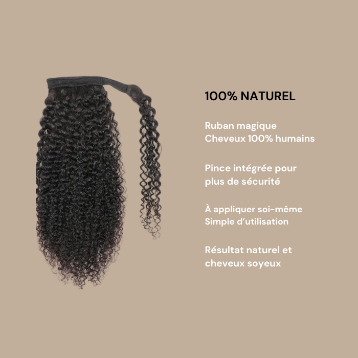 Queue de cheval Ponytail Brun Foncé Ruban Magique Remy Hair Kinky Curly Brun Foncé 1B