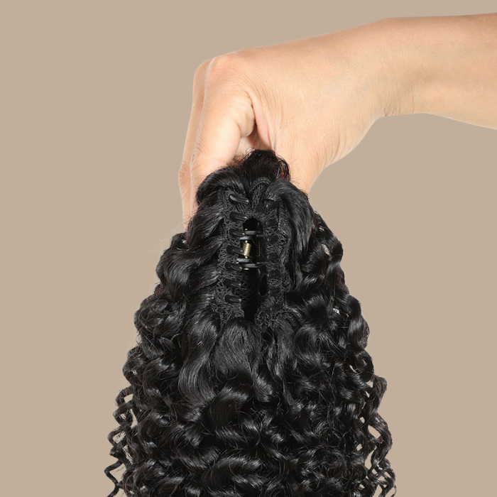 Queue de cheval Ponytail Brun Foncé à Pince Naturel Remy Hair Kinky Curly Brun Foncé 1B