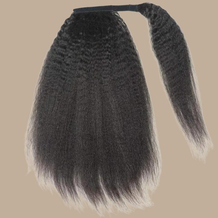 Queue de cheval Ponytail Brun Foncé Ruban Magique Remy Hair Kinky Straight Brun Foncé 1B