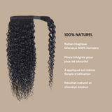 Queue de cheval Ponytail Brun Foncé Ruban Magique Remy Hair Afro Curly Brun Foncé 1B