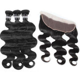 3 Paquets de Tissage + Lace Frontal Body Wave - Brun Foncé - 26cm | 10" - 358G