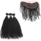 3 Paquets de Tissage + Lace Frontal Kinky Curly - Brun Foncé - 26cm | 10" - 358G