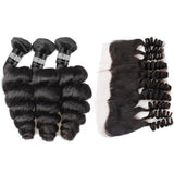 3 Paquets de Tissage + Lace Frontal Loose Wave