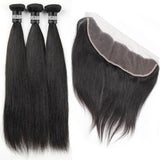 3 Paquets de Tissage + Lace Frontal Straight - Brun Foncé - 26cm | 10" - 358G