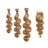 3 Paquets de Tissage Dégradé + Closure Body Wave - Blond Foncé - 10" 12" 14" + Lace Closure 10" - 330G