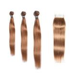 3 Paquets de Tissage Dégradé + Closure Straight - Blond Foncé - 10" 12" 14" + Lace Closure 10" - 330G