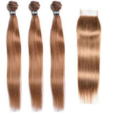 3 Paquets de Tissage + Closure Straight - Blond Foncé - 26cm | 10" - 330G