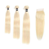 3 Paquets de Tissage Dégradé + Closure Straight - Blond Platine - 10" 12" 14" + Lace Closure 10" - 330G