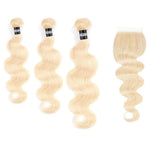 3 Paquets de Tissage Dégradé + Closure Body Wave - Blond Platine - 18" 20" 22" + Lace Closure 18" - 330G