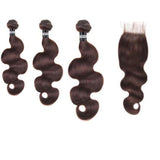 3 Paquets de Tissage Dégradé + Closure Body Wave - Brun - 10" 12" 14" + Lace Closure 10" - 330G