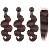 3 Paquets de Tissage + Closure Body Wave - Brun - 26cm | 10" - 330G