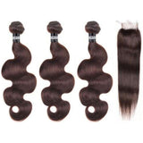 3 Paquets de Tissage + Closure Body Wave - Brun - 61cm | 24" - 330G