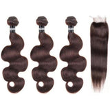 3 Paquets de Tissage + Closure Body Wave - Brun - 46cm | 18" - 330G