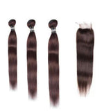 3 Paquets de Tissage Dégradé + Closure Straight - Brun - 10" 12" 14" + Lace Closure 10" - 330G