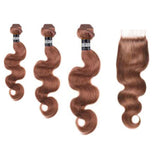 3 Paquets de Tissage Dégradé + Closure Body Wave - Chatain Noisette - 10" 12" 14" + Lace Closure 10" - 330G