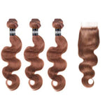 3 Paquets de Tissage + Closure Body Wave - Chatain Noisette - 26cm | 10" - 330G