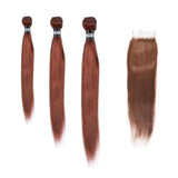 3 Paquets de Tissage Dégradé + Closure Straight - Chatain Noisette - 10" 12" 14" + Lace Closure 10" - 330G