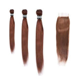 3 Paquets de Tissage Dégradé + Closure Straight - Chocolat - 10" 12" 14" + Lace Closure 10" - 330G