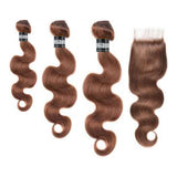 3 Paquets de Tissage Dégradé + Closure Body Wave - Chocolat - 10" 12" 14" + Lace Closure 10" - 330G