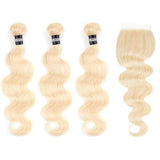 3 Paquets de Tissage + Closure Body Wave - Blond Platine - 26cm | 10" - 330G