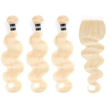 3 Paquets de Tissage + Closure Body Wave - Blond Platine - 31cm | 12" - 330G