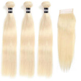 3 Paquets de Tissage + Closure Straight - Blond Platine - 26cm | 10" - 330G