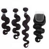 3 Paquets de Tissage Dégradé + Closure Body Wave - Brun Foncé - 18" 20" 22" + Lace Closure 18" - 330G