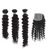 3 Paquets de Tissage Dégradé + Closure Deep Wave - Brun Foncé - 18" 20" 22" + Lace Closure 18" - 330G