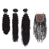 3 Paquets de Tissage Dégradé + Closure Kinky Curly - Brun Foncé - 14" 16" 18" + Lace Closure 14" - 330G