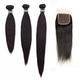 3 Paquets de Tissage Dégradé + Closure Straight - Brun Foncé - 22" 24" 26" + Lace Closure 20" - 330G