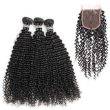 3 Paquets de Tissage + Closure Kinky Curly - Brun Foncé - 26cm | 10" - 330G